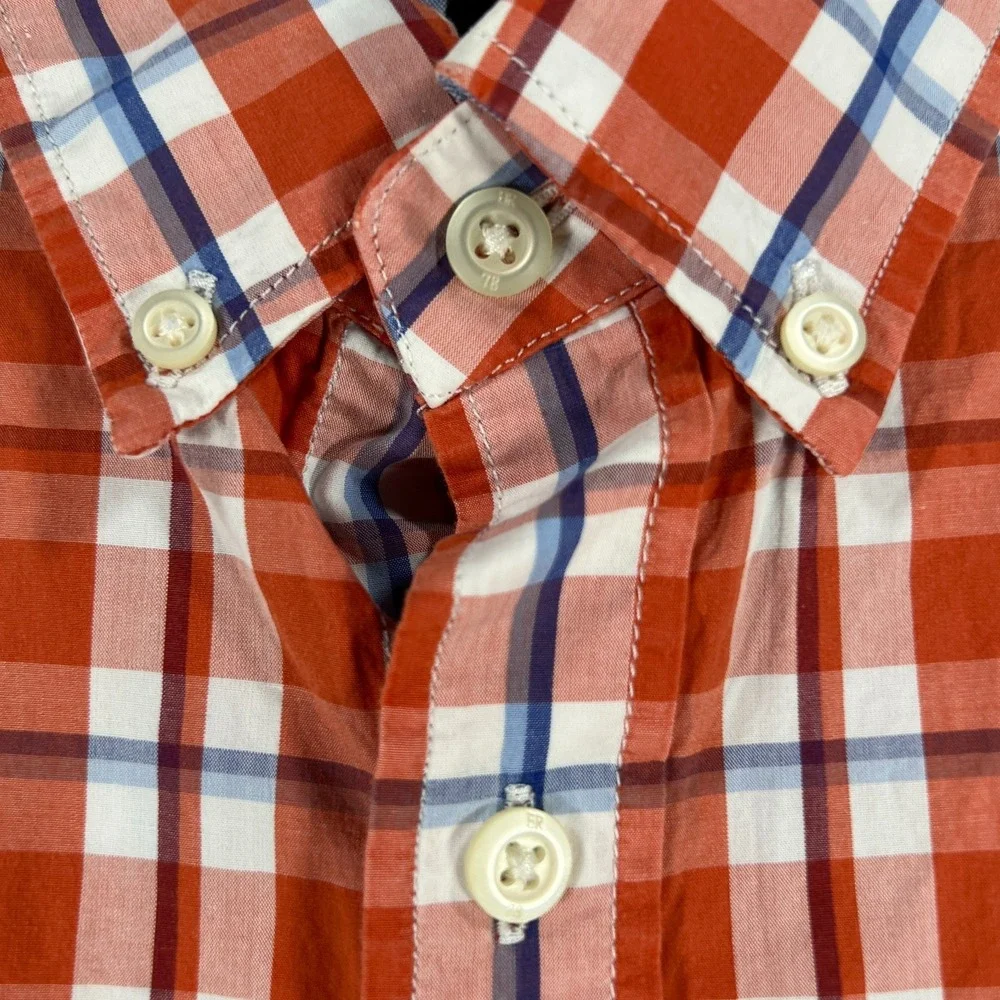 Banana Republic Shirt Mens Medium Orange Plaid Long Sleeve Button Down Casual
